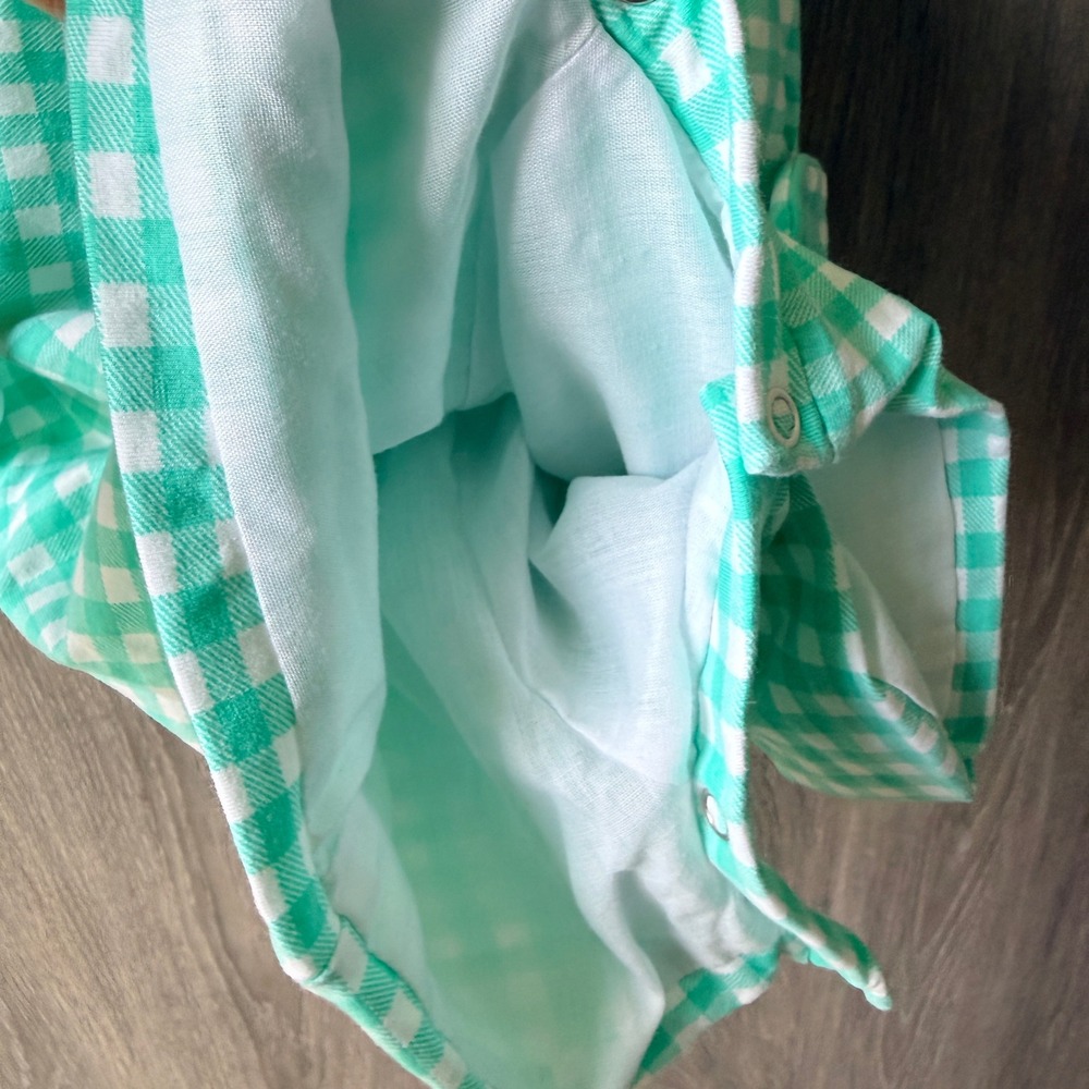 Little Tribe Romper Baby 6M Mint Gingham Cotton One Piece Jon Jon Preppy Sunsuit - Picture 4 of 6
